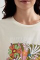 DeFacto Tricou cu decolteu la baza gatului si model floral Femei