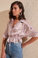 Trendyol Къса сатинирана блуза с флорален принт Жени