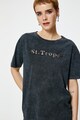 KOTON Памучна тениска с овално деколте и бродиран надпис Жени