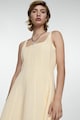 Mango France szögletes nyakú lentartalmú ruha női