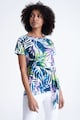 GreenPoint Bluza din amestec de modal cu model floral, maneci scurte si detaliu nod Femei