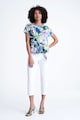 GreenPoint Bluza din amestec de modal cu model floral, maneci scurte si detaliu nod Femei