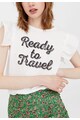 Mango Tricou alb cu imprimeu text Travel Femei