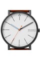 Skagen Ceas negru cu o curea de piele Barbati