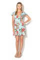 Influence Rochie albastru aqua matasoasa cu imprimeu floral multicolor Femei