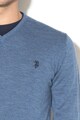 U.S. Polo Assn. Pulover din tricot fin si lana virgina, cu model logo Barbati