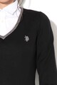 U.S. Polo Assn. Pulover tricotat fin, din lana virgina, cu decolteu in V Femei